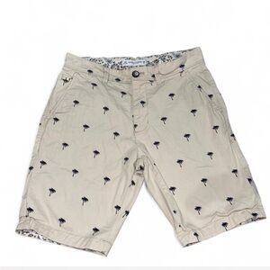 Denim‎ & Flower Tan Shorts with Palm Print